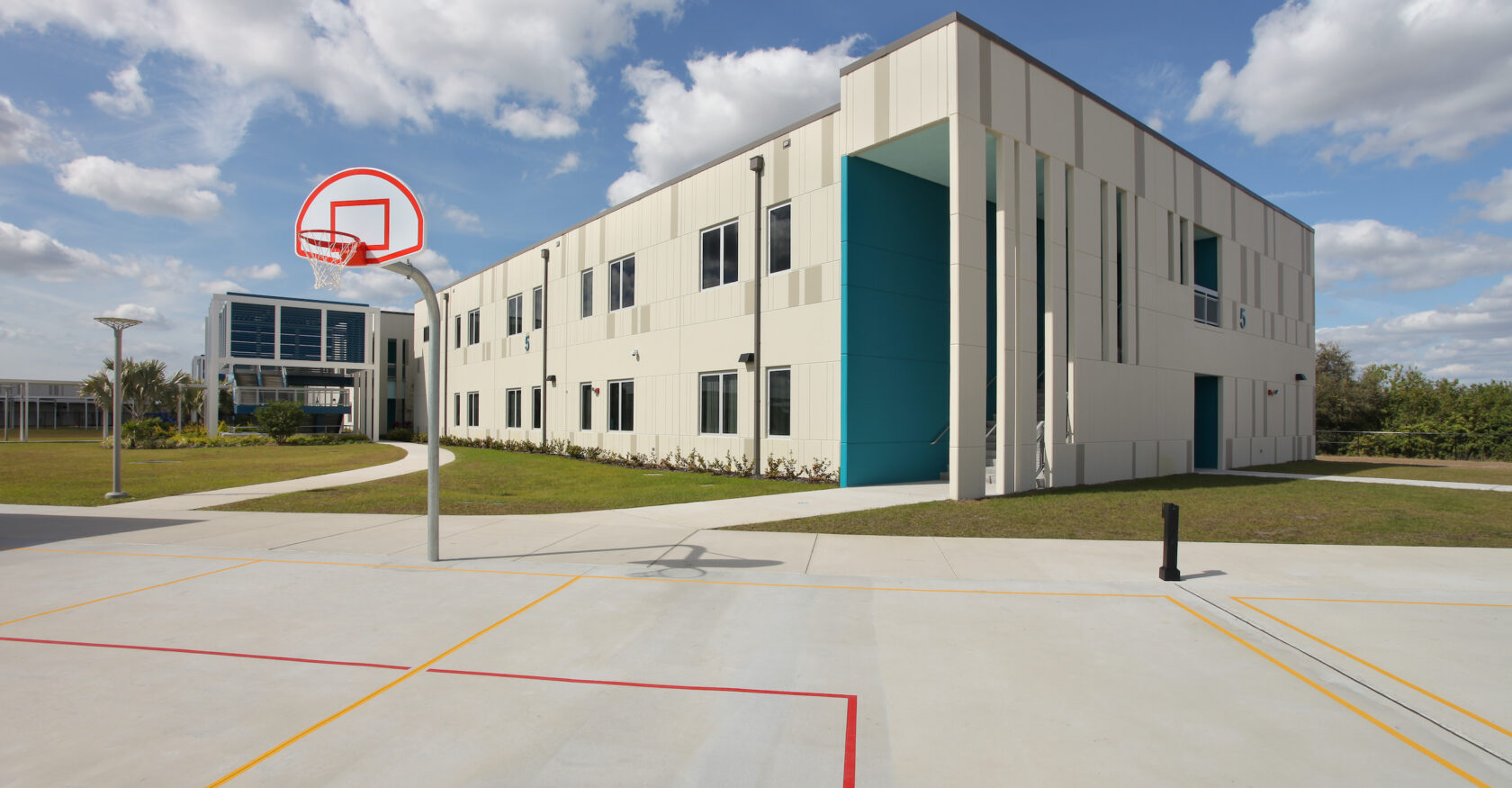 Exterior basketball courtyard shot of Belmont Elementary
